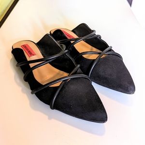 Black Faux Suede Backless Slip On Flats, size 8
